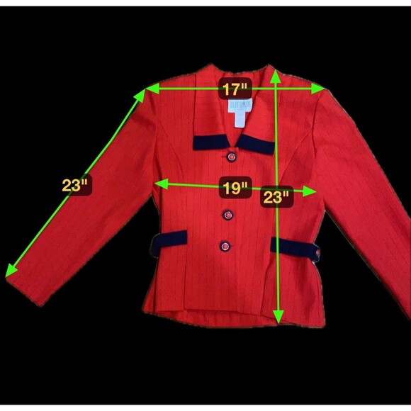 Red Blazer Jacket Women Sz 10 Fitted Black Vtg Made USA New York Pin Stripe - Picture 14 of 14